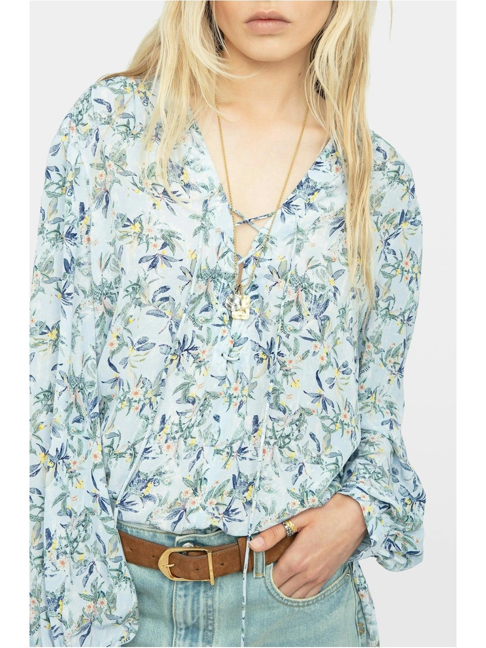 ZADIG & VOLTAIRE tamela long sleeve Lace blouse in Light Blue Cloud Sz S